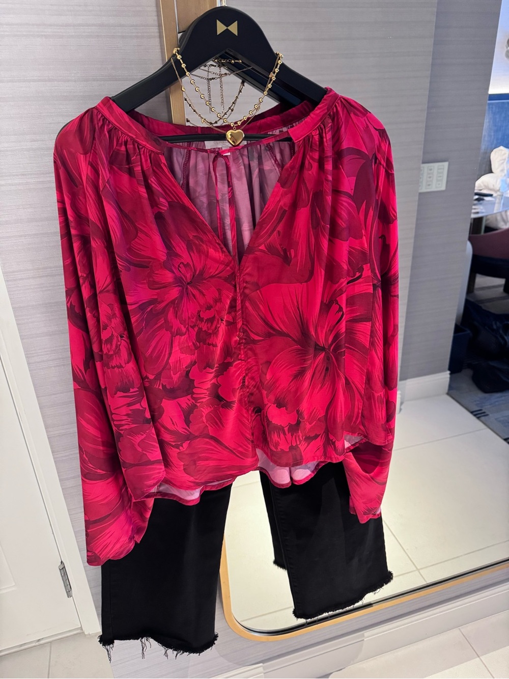 Olivaceous Fuchsia Floral V-Neck Blouse